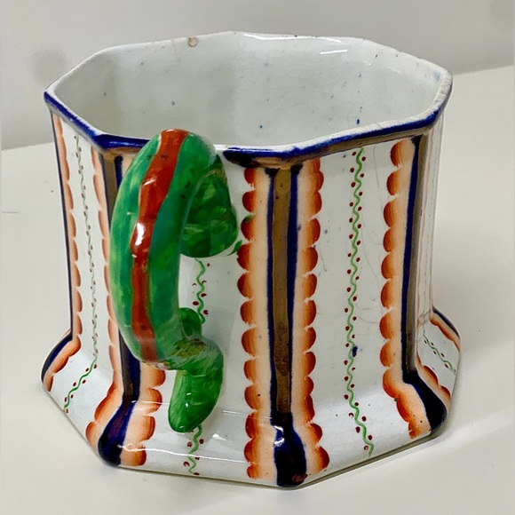 c. 1820 Antique Gaudy Welsh Octagonal Serpent Handle Harvest Cup Frog Mug - Picture 3 of 16